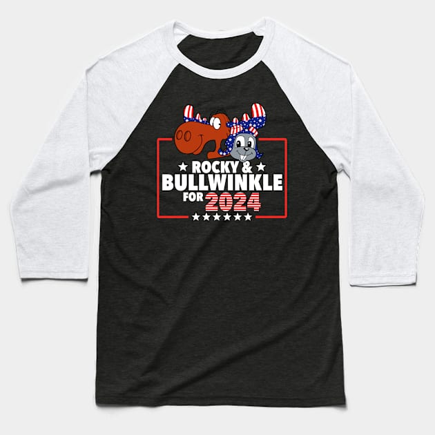 Rocky & Bullwinkle for Presidents 2024 Baseball T-Shirt by LuisP96